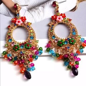 Gold Big Flower Drop Dangle Earring for Women Trendy